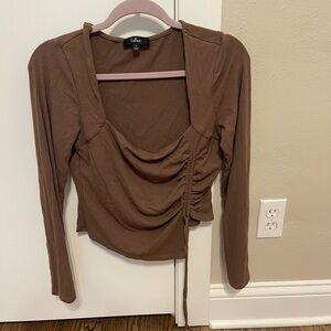 Lulu's Chocolate Ruched Long Sleeve Top